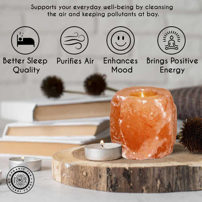 Himalayan Pink Salt Tea Light Holder by Pride of India – Salt Candle Holder – Room Décor Item – Great for Creating an Ambiance – Ideal for Home & Spa Uses – Natural Shape